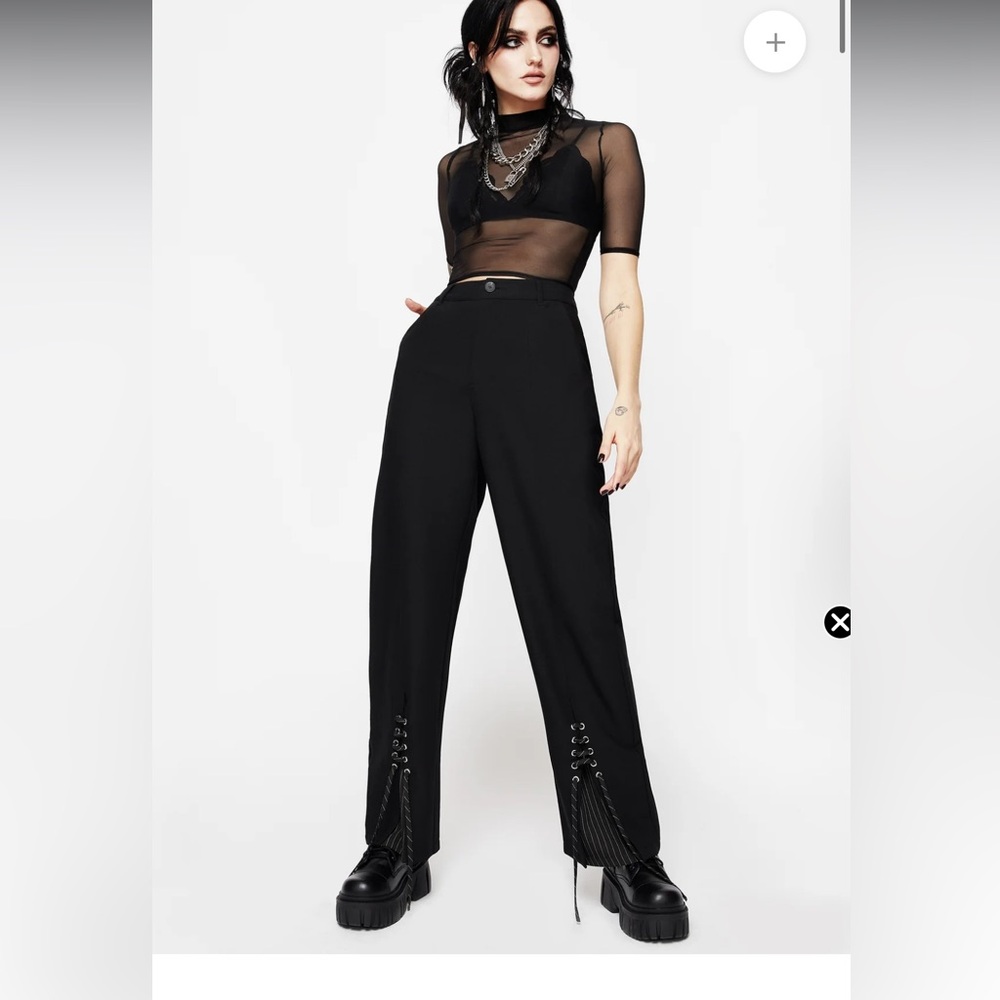 Disturbia Black Women's Trousers-Split Lace Trousers